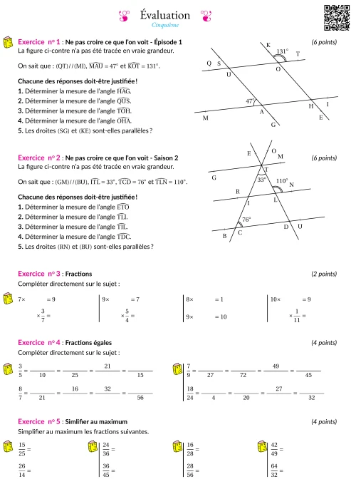 Formation --- Évaluation --- Angles particulier et fractions