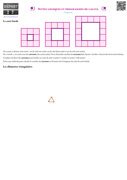 Activité --- Situation Initiale --- Calcul littéral,Carré,Triangle,Programme de calcul