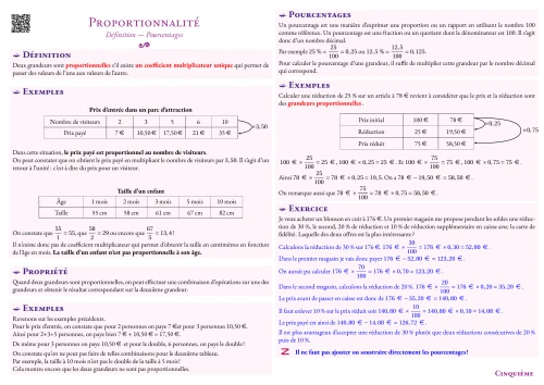 Fiche de synthèse --- Proportionnalité --- Définition --- Pourcentages