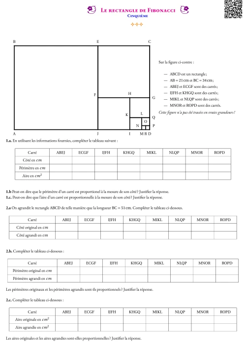 Activité --- Situation Initiale --- Le rectangle de Fibonacci