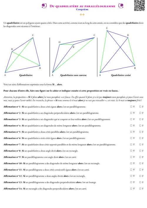 Activité --- Situation Initiale --- Du quadrilatère au parallélogramme