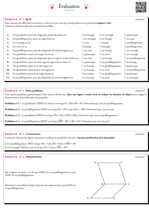 Formation --- Évaluation --- Parallélogrammes