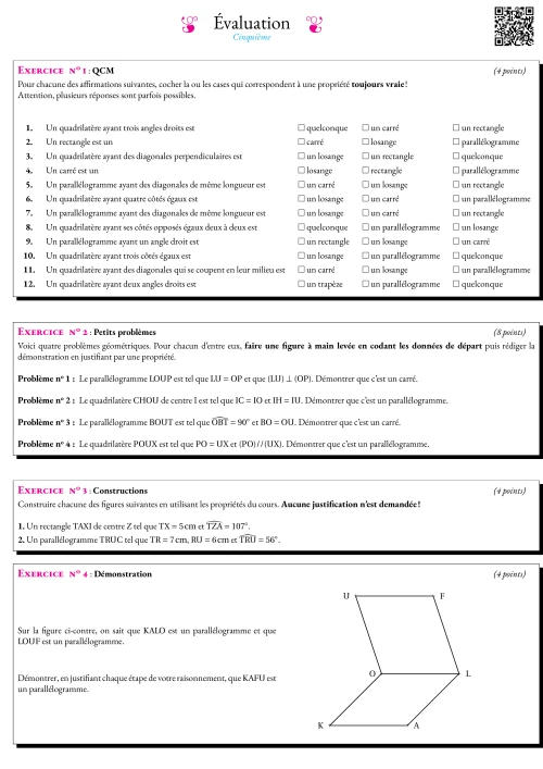 Formation --- Évaluation --- Parallélogrammes