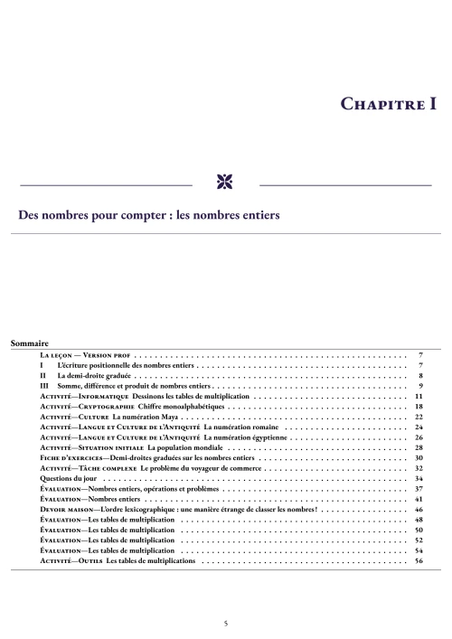 La leçon du chapitre : Des nombres pour compter : les nombres entiers6eme
