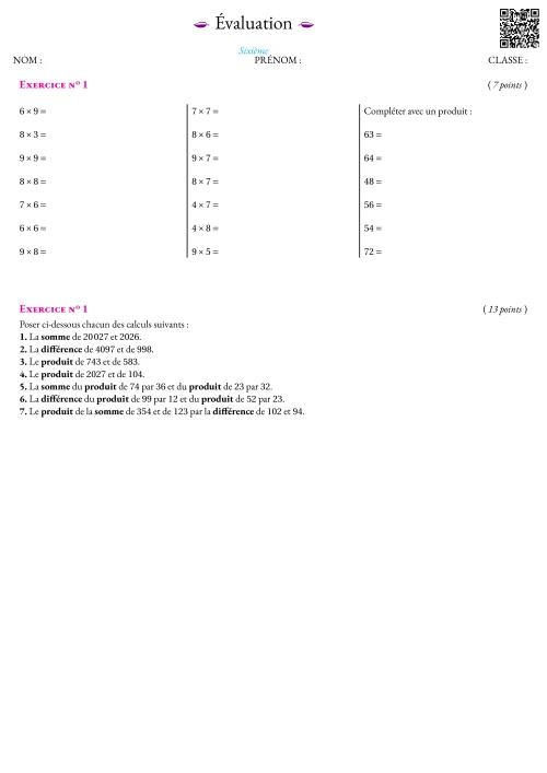 Formation --- Évaluation --- Les tables de multiplication