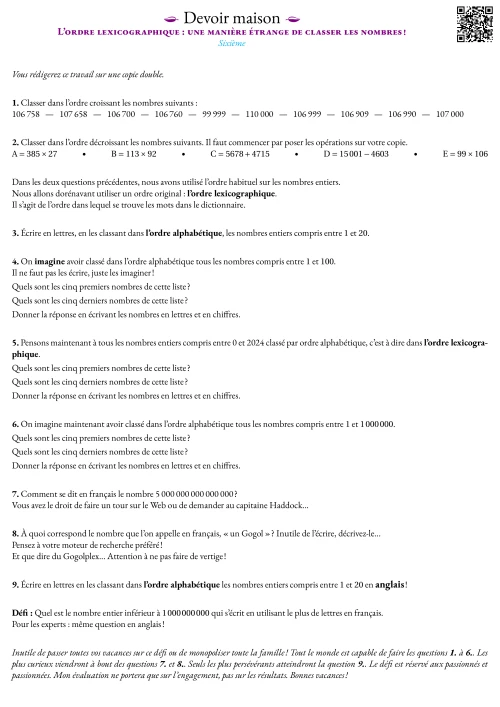 Formation --- Devoir maison --- L'ordre lexicographique : une manière étrange de classer les nombres !