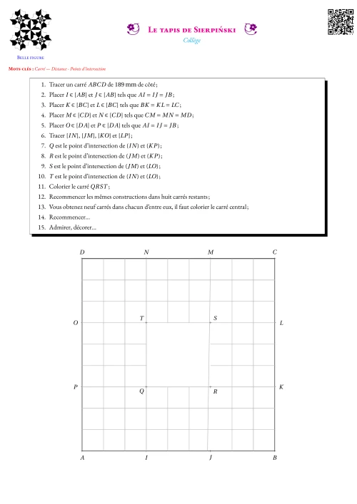 Figure de géométrie --- Carré,Distance,Point d'intersection