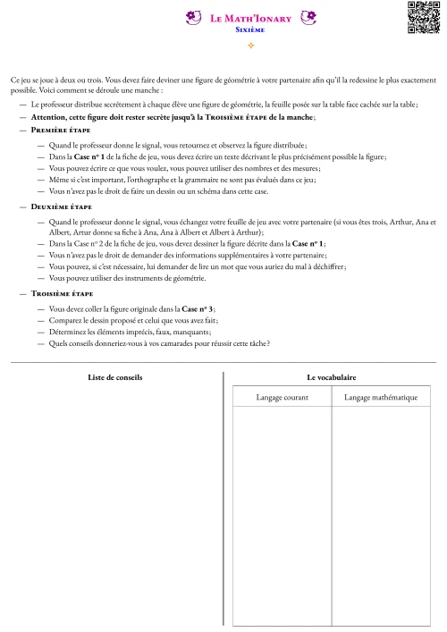 Activité --- Situation Initiale --- Le Math'Ionary