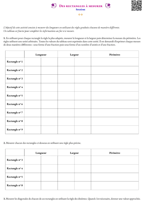 Activité --- Situation Initiale --- Des rectangles à mesurer