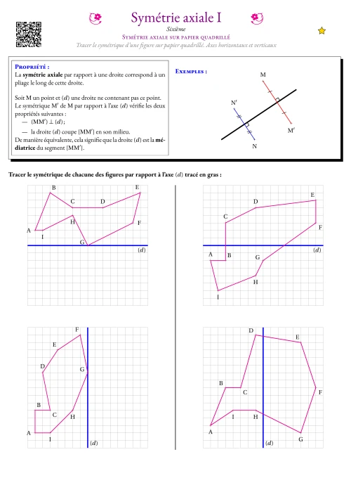 Fiche Exercice Gradué --- Symétrie axiale sur papier quadrillé