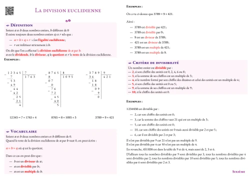 Fiche de synthèse --- La division euclidienne
