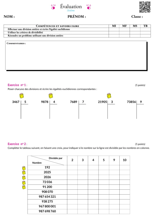 Formation --- Évaluation --- Division euclidienne
