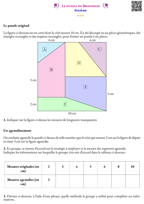 Activité --- Situation Initiale --- Le puzzle de Brousseau