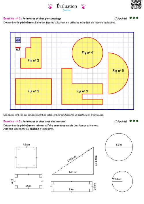 Formation --- Évaluation --- Aire et périmètre