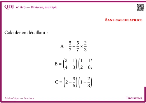 Question Du Jour --- Arithmétique --- Fractions --- Diviseur, multiple