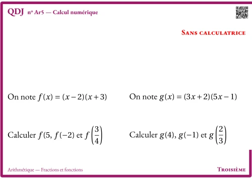 Question Du Jour --- Arithmétique --- Fractions et fonctions --- Calcul numérique