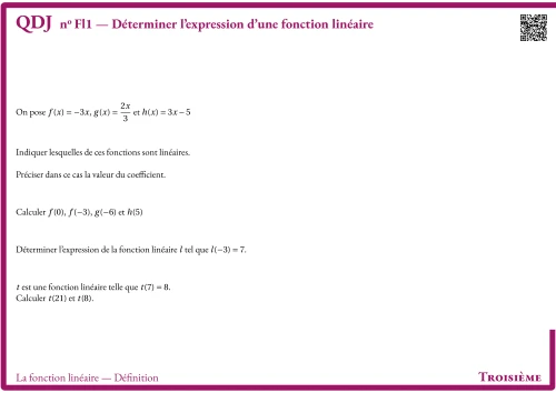 Question Du Jour --- La fonction linéaire --- Définition --- Déterminer l'expression d'une fonction linéaire