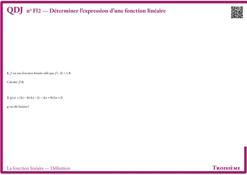 Question Du Jour --- La fonction linéaire --- Définition --- Déterminer l'expression d'une fonction linéaire