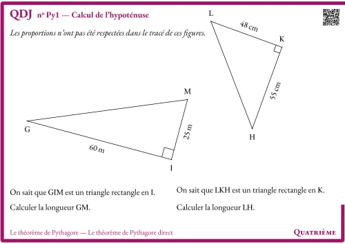 Question Du Jour --- Le théorème de Pythagore --- Le théorème de Pythagore direct --- Calcul de l'hypoténuse