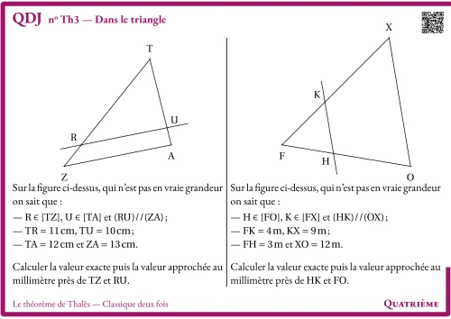 Question Du Jour --- Le théorème de Thalès --- Classique deux fois --- Dans le triangle