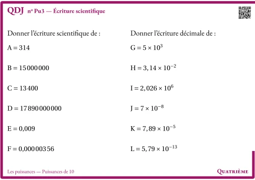 Question Du Jour --- Les puissances --- Puissances de 10 --- Écriture scientifique