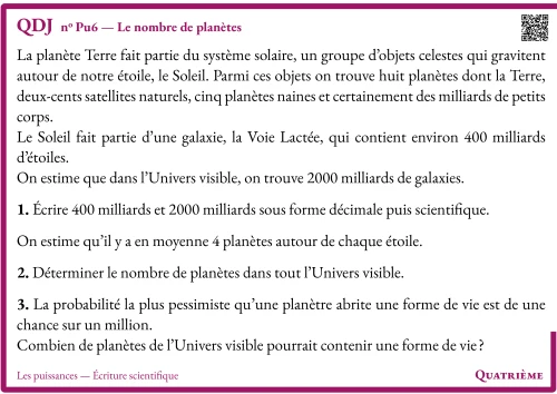 Question Du Jour --- Les puissances --- Écriture scientifique --- Le nombre de planètes