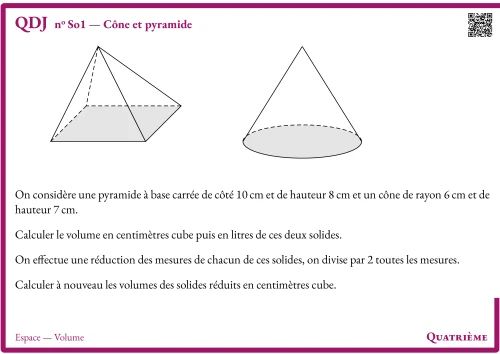 Question Du Jour --- Espace --- Volume --- Cône et pyramide