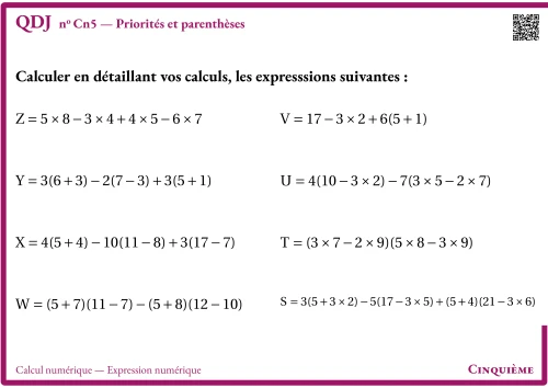 Question Du Jour --- Calcul numérique --- Expression numérique --- Priorités et parenthèses