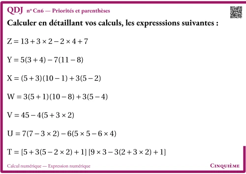 Question Du Jour --- Calcul numérique --- Expression numérique --- Priorités et parenthèses