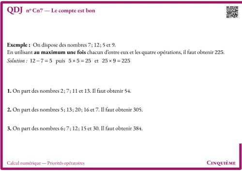 Question Du Jour --- Calcul numérique --- Priorités opératoires --- Le compte est bon