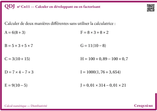 Question Du Jour --- Calcul numérique --- Distributivité --- Calculer en développant ou en factorisant