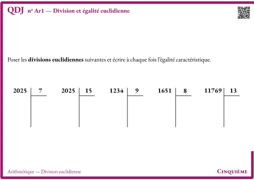 Question Du Jour --- Arithmétique --- Division euclidienne --- Division et égalité euclidienne