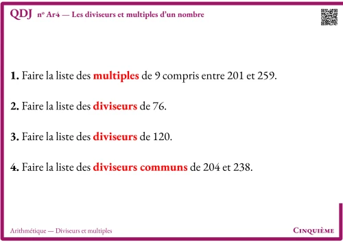 Question Du Jour --- Arithmétique --- Diviseurs et multiples --- Les diviseurs et multiples d'un nombre