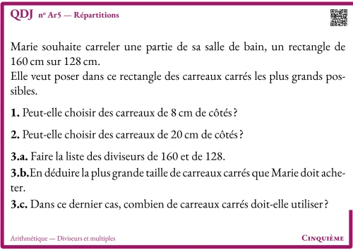 Question Du Jour --- Arithmétique --- Diviseurs et multiples --- Répartitions