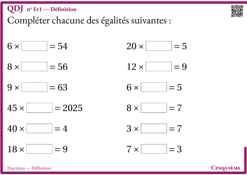 Question Du Jour --- Fractions --- Définition --- Définition