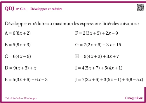 Question Du Jour --- Calcul littéral --- Développer --- Développer et réduire