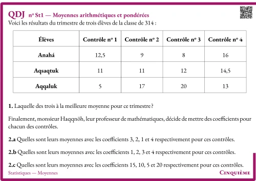 Question Du Jour --- Statistiques --- Moyennes --- Moyennes arithmétiques et pondérées
