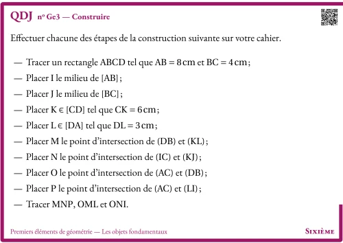 Question Du Jour --- Premiers éléments de géométrie --- Les objets fondamentaux --- Construire