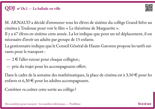 Question Du Jour --- Des nombres pour mesurer : les nombres décimaux --- Problème --- La ballade en ville