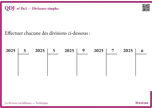 Question Du Jour --- La division euclidienne --- Technique --- Diviseurs simples