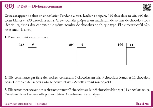 Question Du Jour --- La division euclidienne --- Problème --- Diviseurs communs