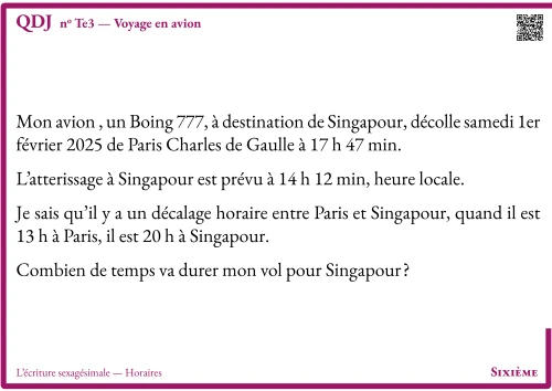 Question Du Jour --- L'écriture sexagésimale --- Horaires --- Voyage en avion