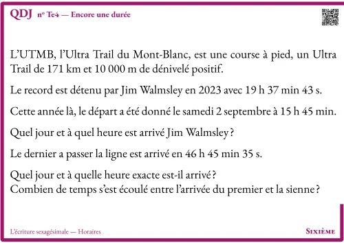 Question Du Jour --- L'écriture sexagésimale --- Horaires --- Encore une durée