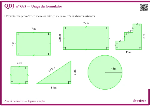 Question Du Jour --- Aire et périmètre --- Figures simples --- Usage du formulaire