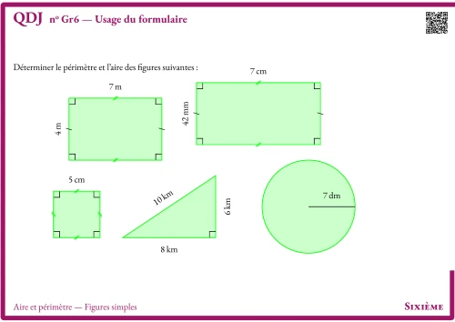 Question Du Jour --- Aire et périmètre --- Figures simples --- Usage du formulaire