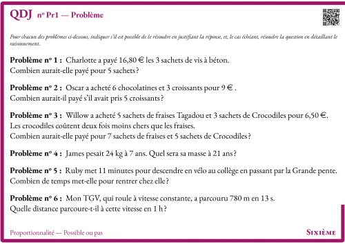 Question Du Jour --- Proportionnalité --- Possible ou pas --- Problème